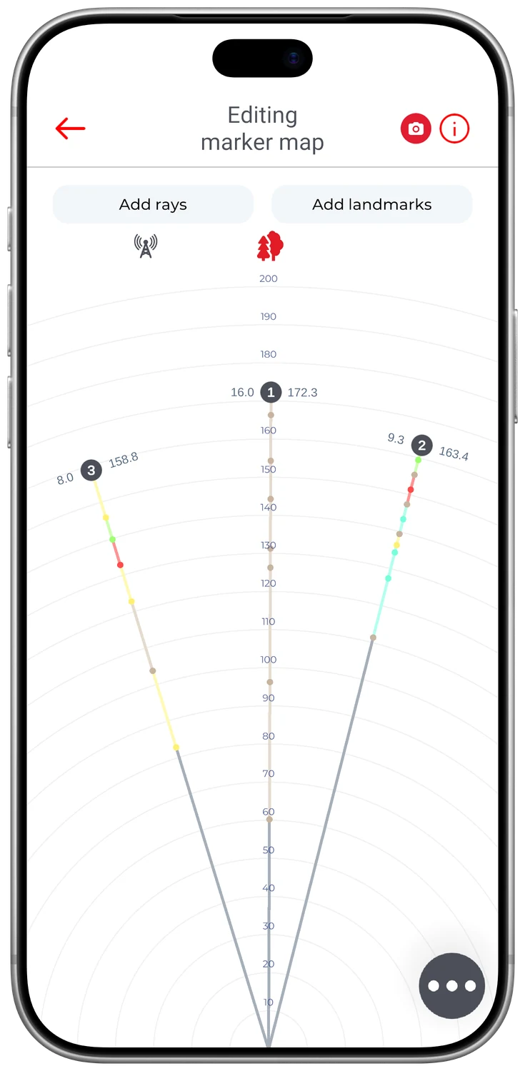 FisherNote — Marker map with rays