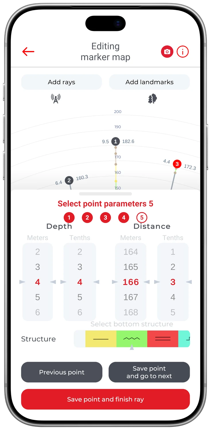 FisherNote — Entering depth and distance for a ray point